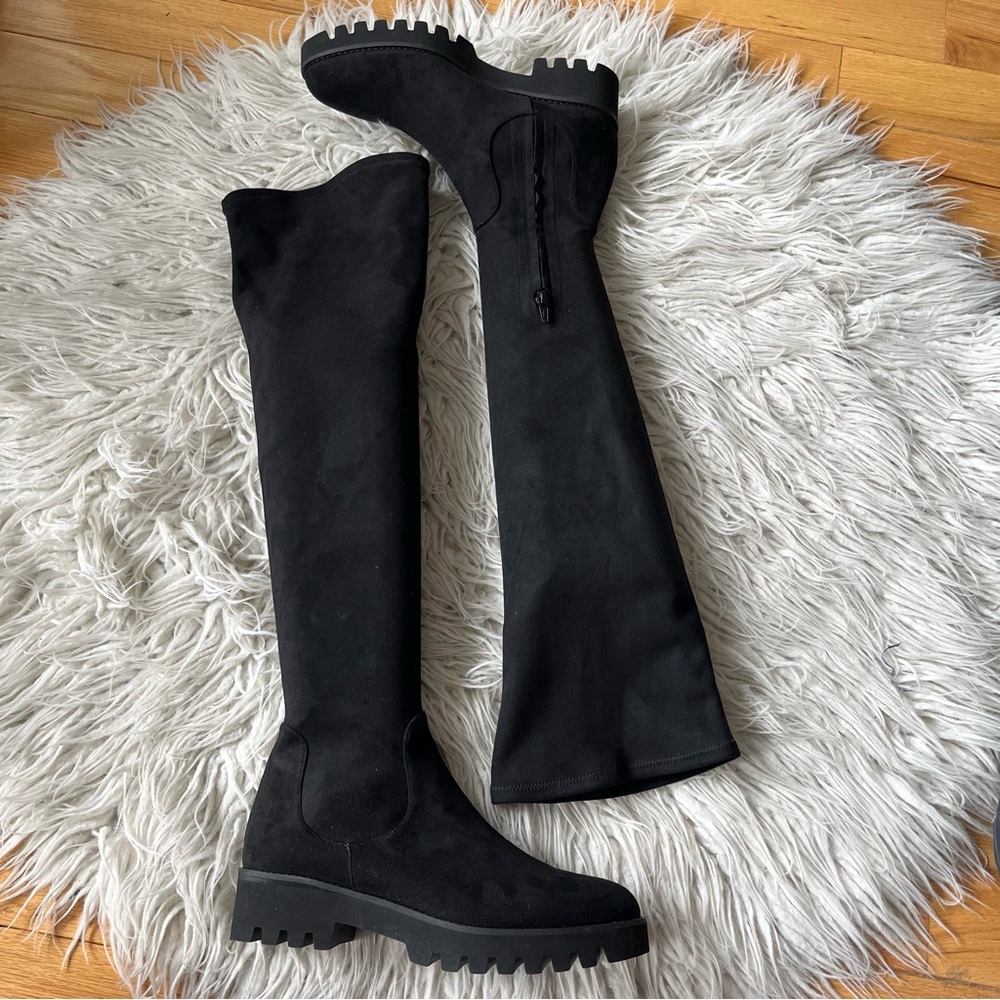 Theory Black Over the Knee Lug Sole Faux Suede Platform Chunky Boots EUC Size 40